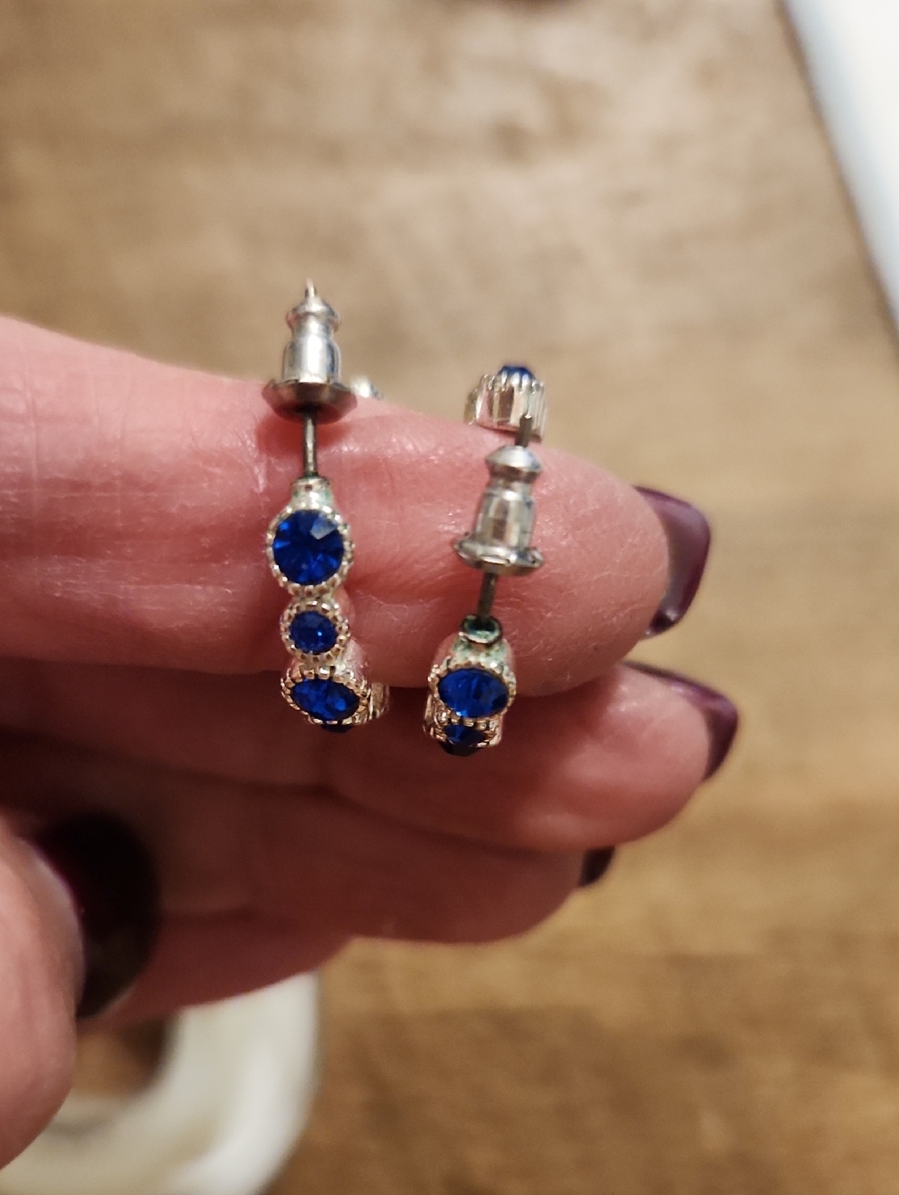 Blue Crystal Drop Earrings and Hoop Set - Picture 4 of 5